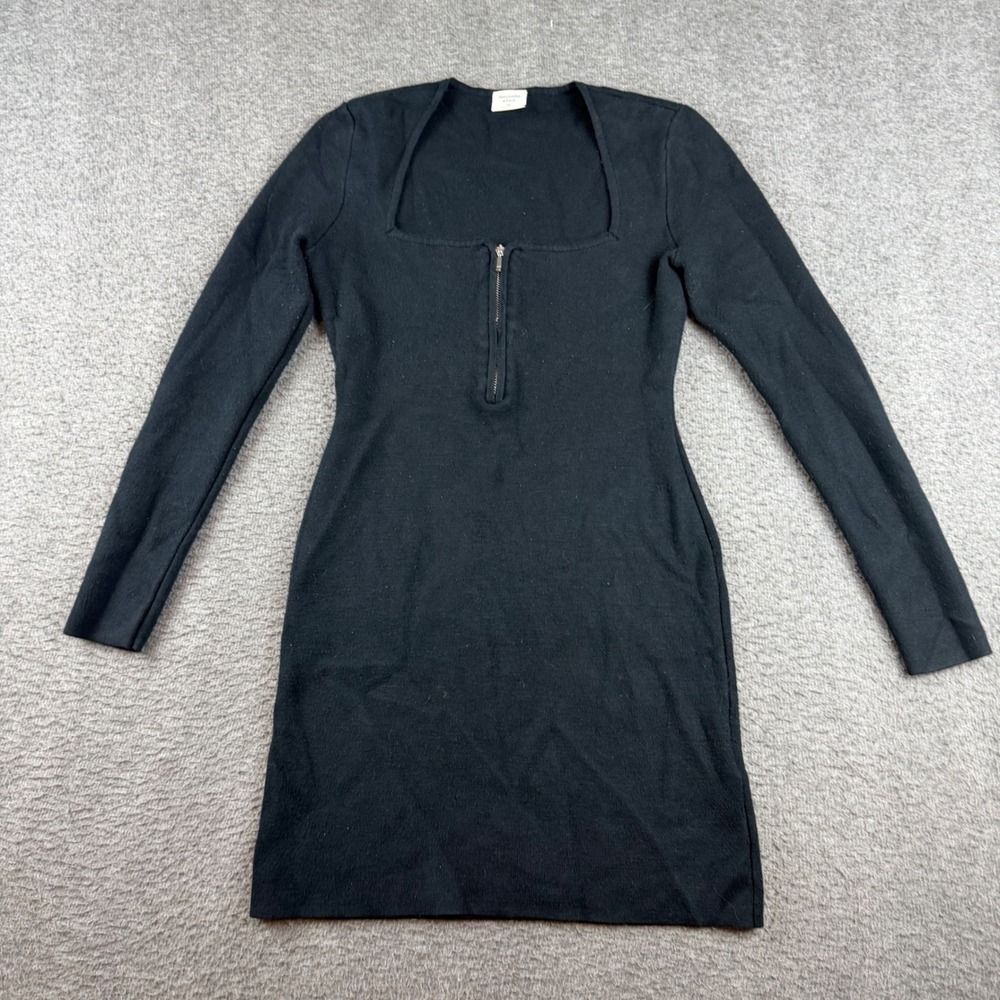 Abercrombie & Fitch Mini Dress Women's Small Black Zip Square Neck Long Sleeve